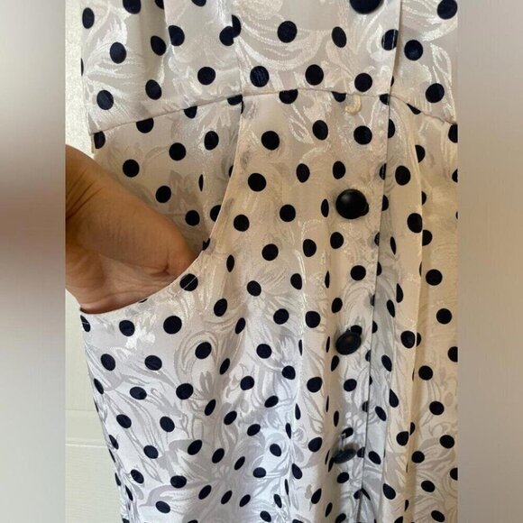 Vintage 80s Polka Dot Dress "Pretty Woman" Glam Satin Jacquard - Picture 6 of 16
